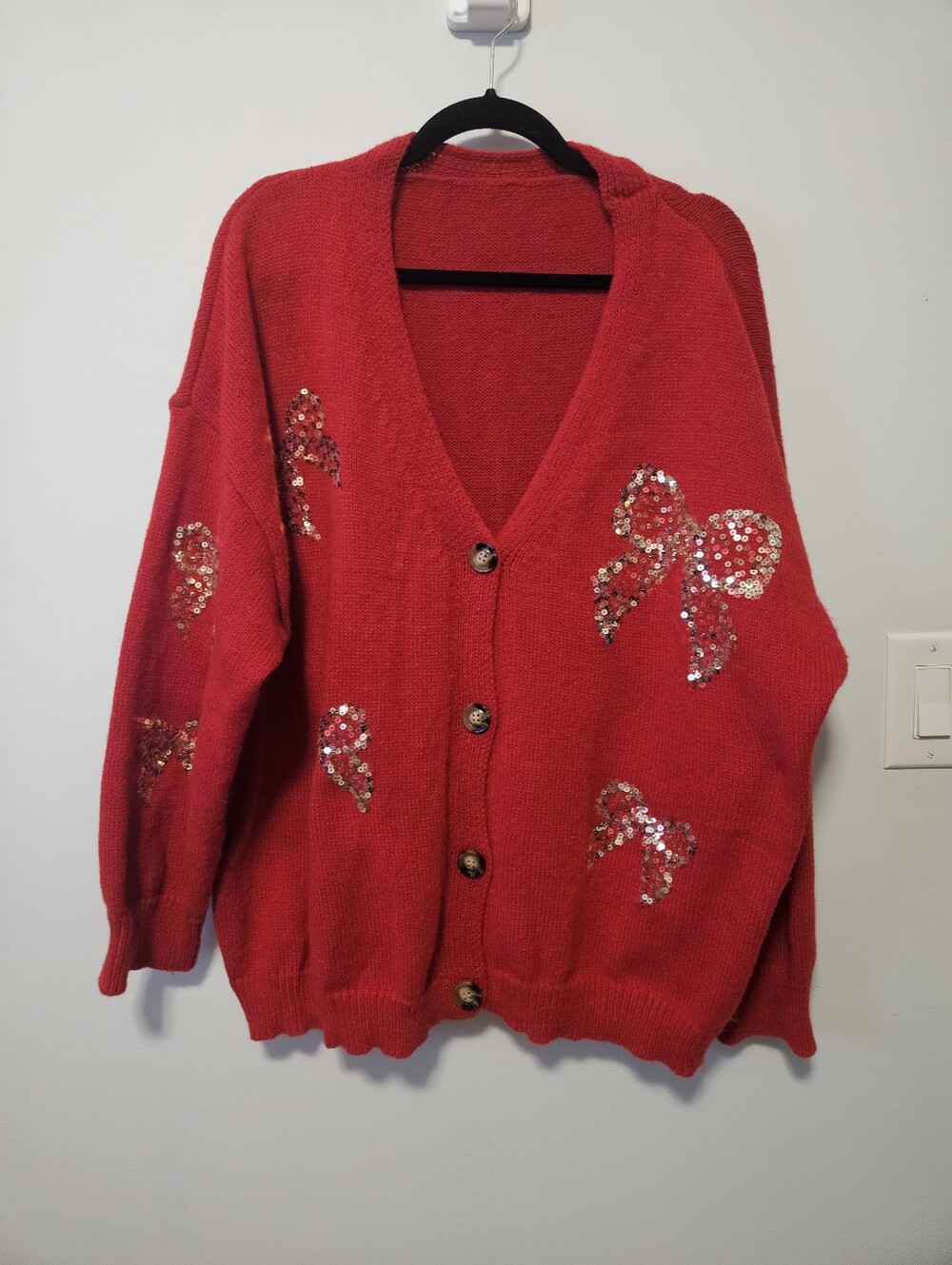 Red Cardigan With Sparkle Bows, Plus Size 3X